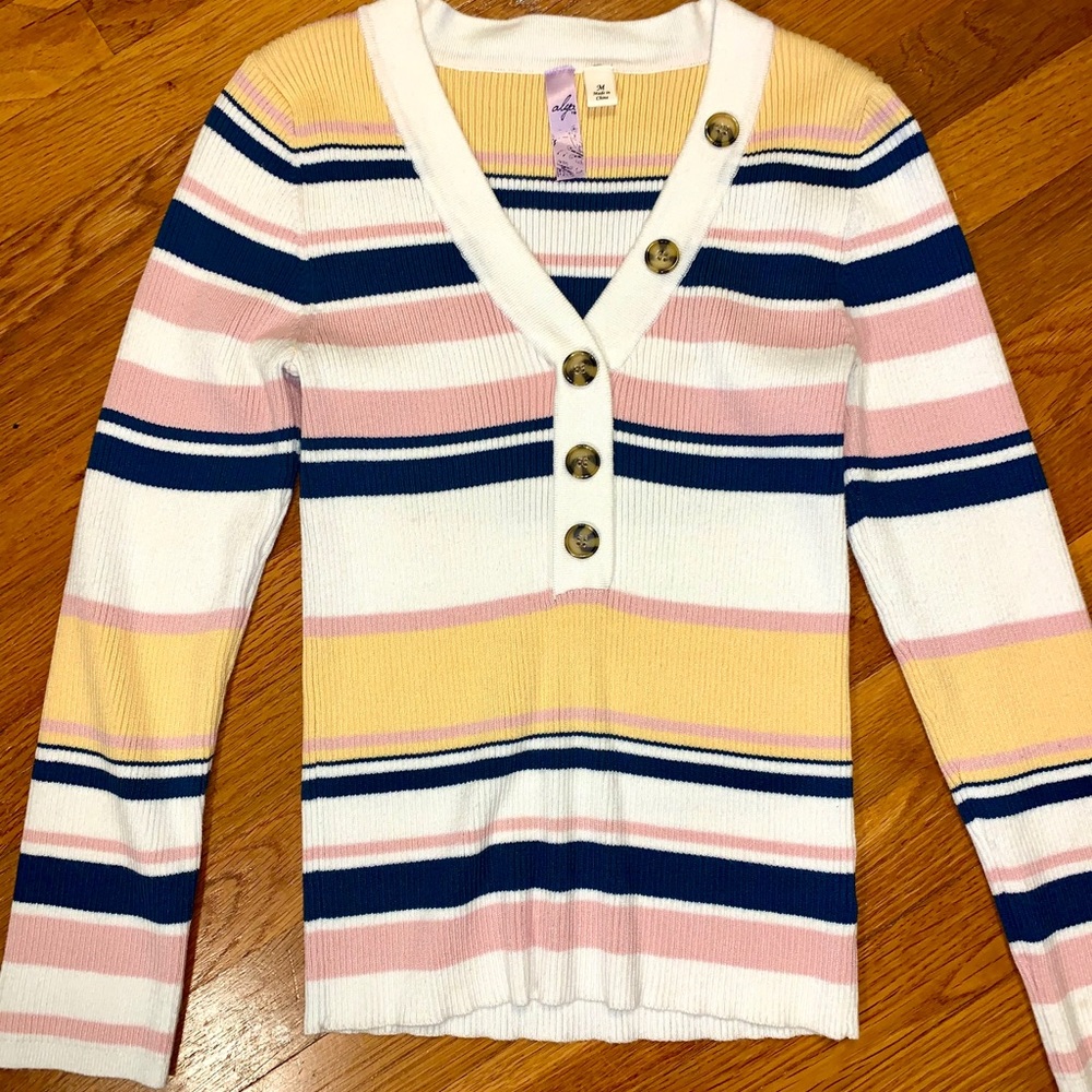 Alya by Francesca‘s Striped-Knit with Buttons